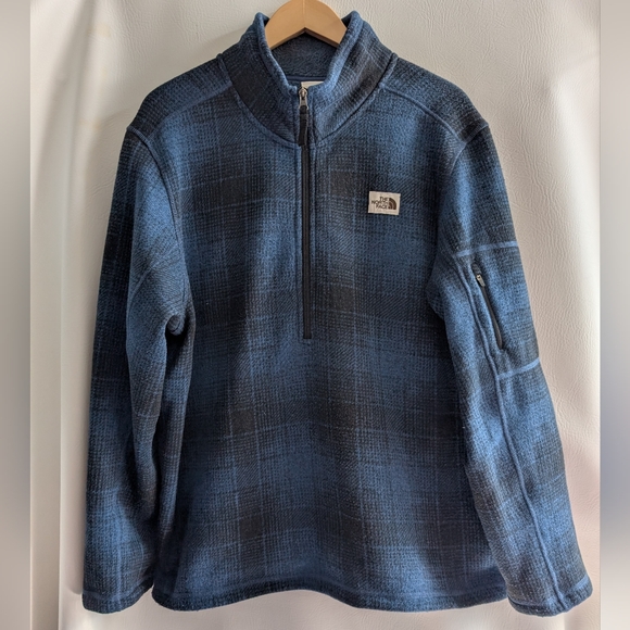 The North Face Other - The North Face Fleece Blue Plaid 1/4 Zip Pullover Zippered Pocket -  XL